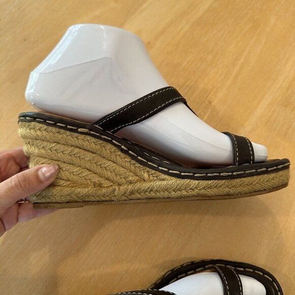 Born Womens Brown Leather Strap Open Toe Wedge Heel Sandals Shoes Size 7 - Picture 4 of 10